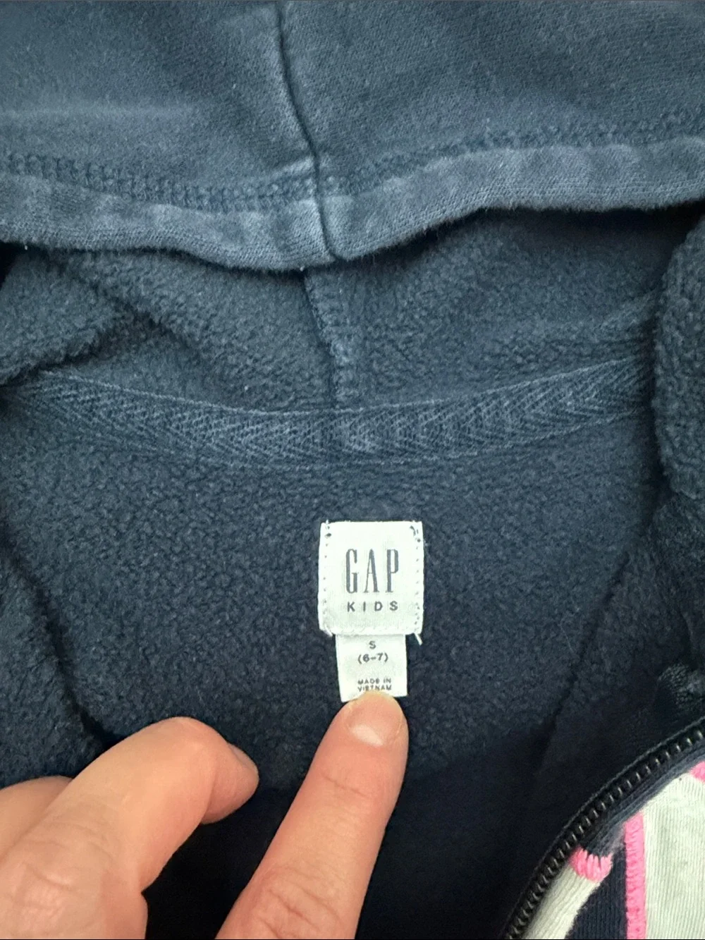 GAP Navy Hooded Zip-Up with Pink Lettering